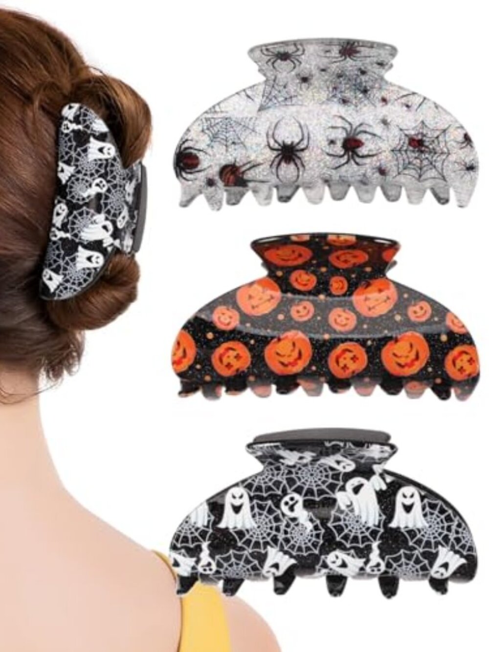 Halloween Hair Clips for Women Girls Spooky Spider Pumpkin Hair Claw Clips